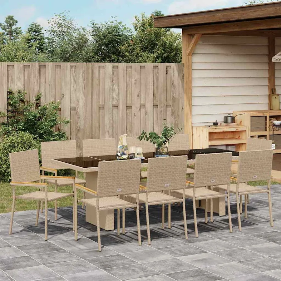 Ensemble de salle à manger pour jardin 11 pcs Beige polyrotin - 4