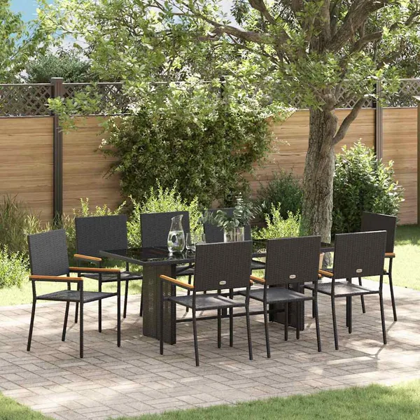 Ensemble de salle à manger pour jardin 9 pcs Noir polyrotin