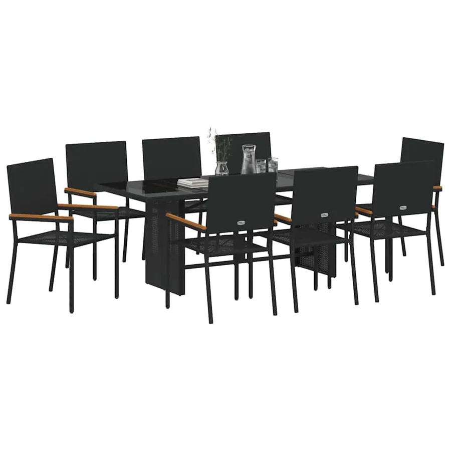 Ensemble de salle à manger pour jardin 9 pcs Noir polyrotin - 3