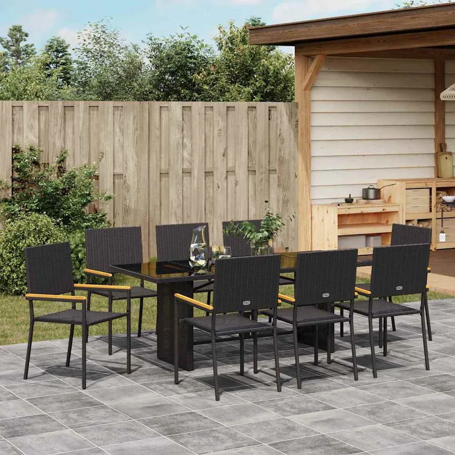 Ensemble de salle à manger pour jardin 9 pcs Noir polyrotin - 4