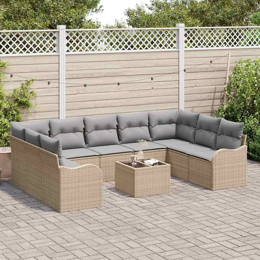 Ensemble de canapé de jardin 10 pcs beige et gris clair - 3