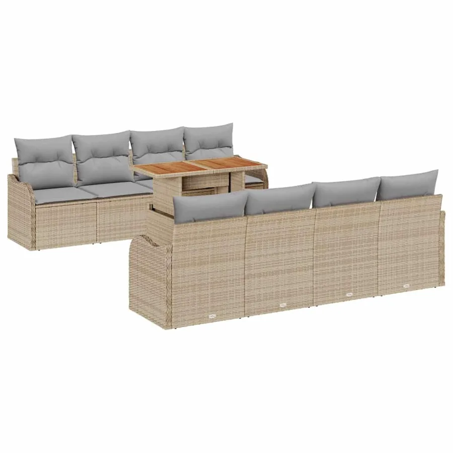 Ensemble de canapé de jardin 9 pcs Beige Poly rotin - 2