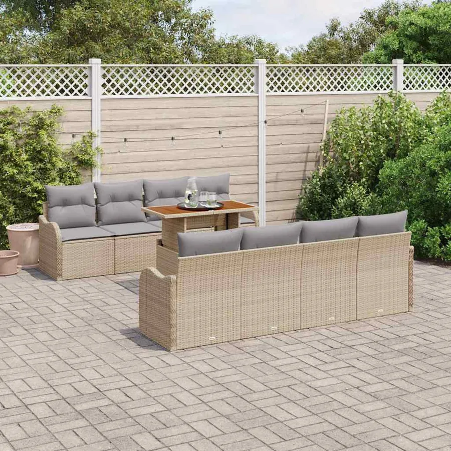 Ensemble de canapé de jardin 9 pcs Beige Poly rotin - 3