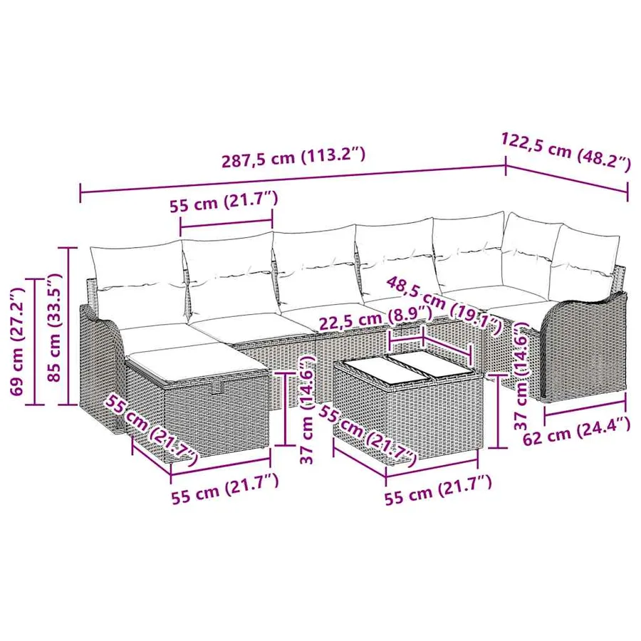 Ensemble de canapé de jardin 8 pcs Beige Poly rotin - 15