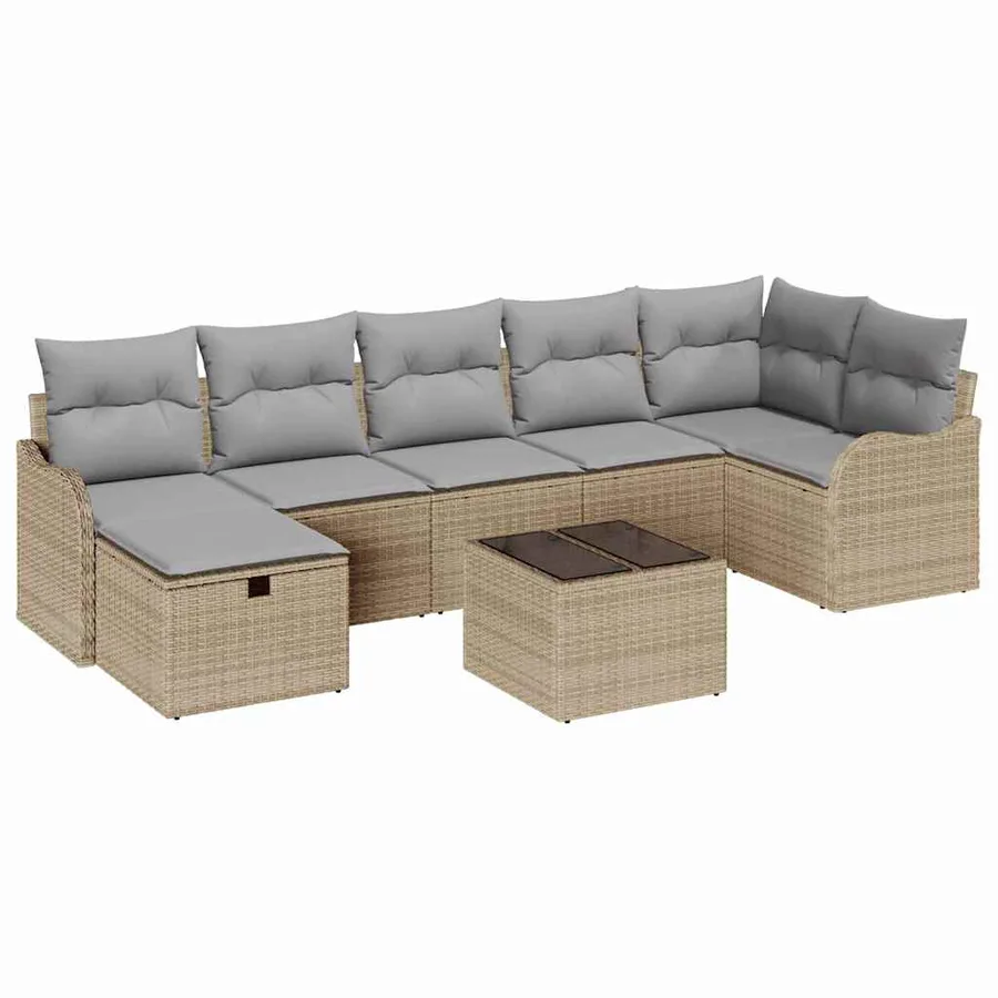 Ensemble de canapé de jardin 8 pcs Beige Poly rotin - 2