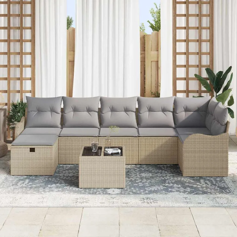 Ensemble de canapé de jardin 8 pcs Beige Poly rotin - 3
