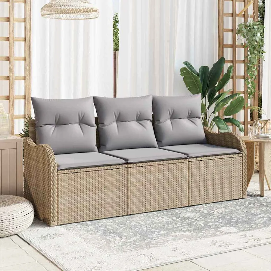 Ensemble de canapé de jardin 3 pcs Beige Poly rotin