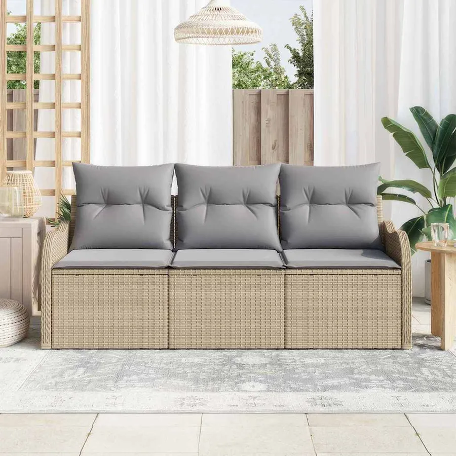 Ensemble de canapé de jardin 3 pcs Beige Poly rotin - 3