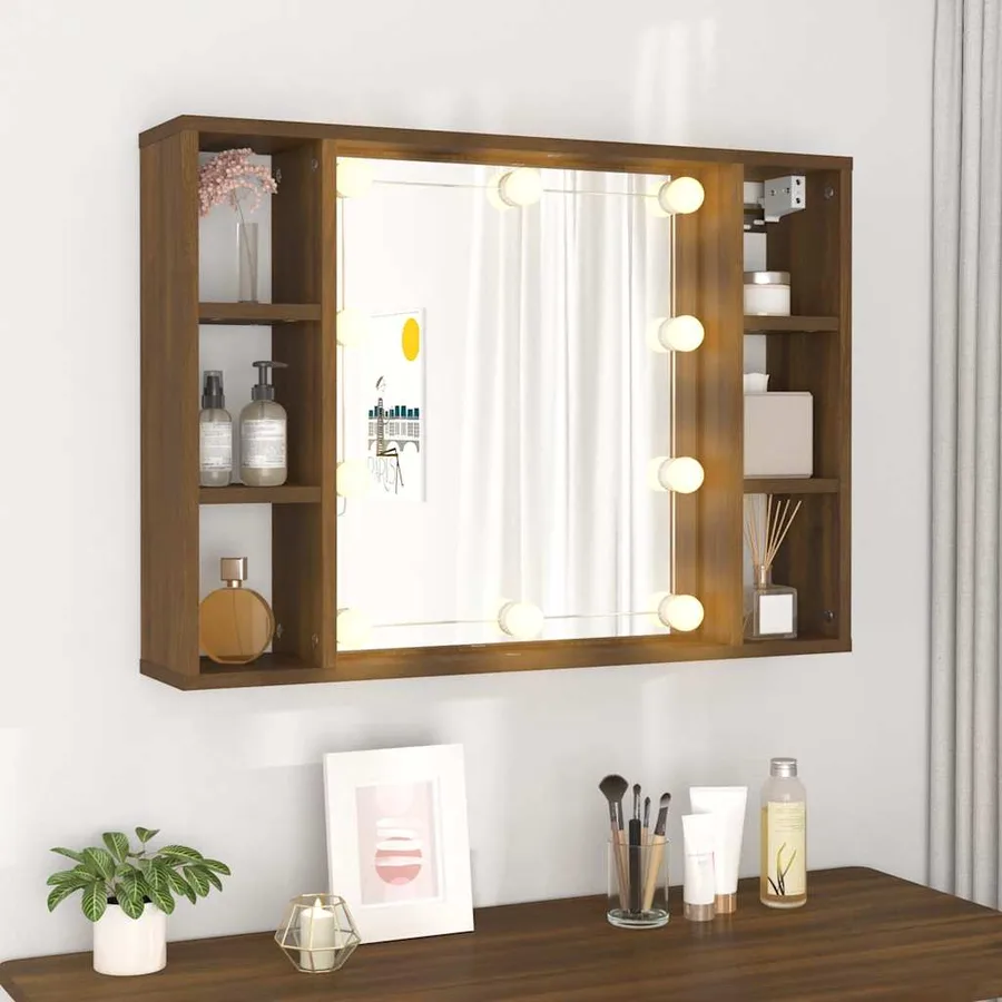 Armoire à miroir avec LED Chêne marron 76x15x55 cm - 4