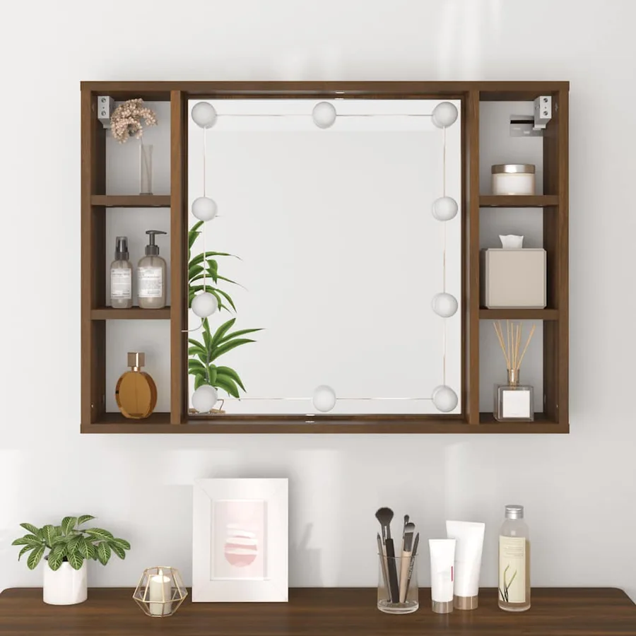 Armoire à miroir avec LED Chêne marron 76x15x55 cm - 5