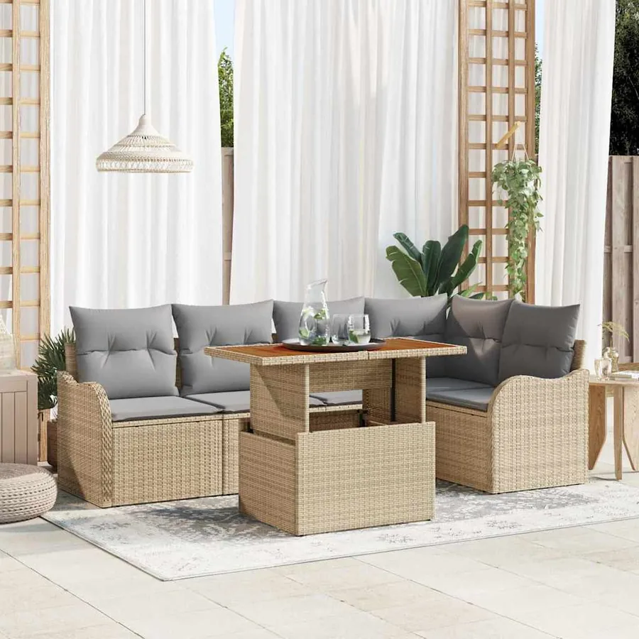 Ensemble de canapé de jardin 6 pcs Beige Poly rotin