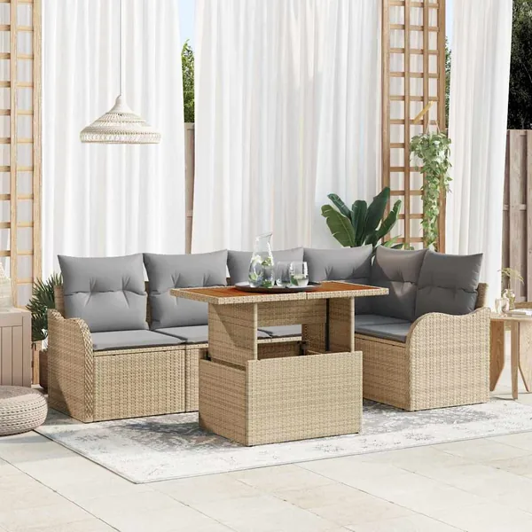 Ensemble de canapé de jardin 6 pcs Beige Poly rotin