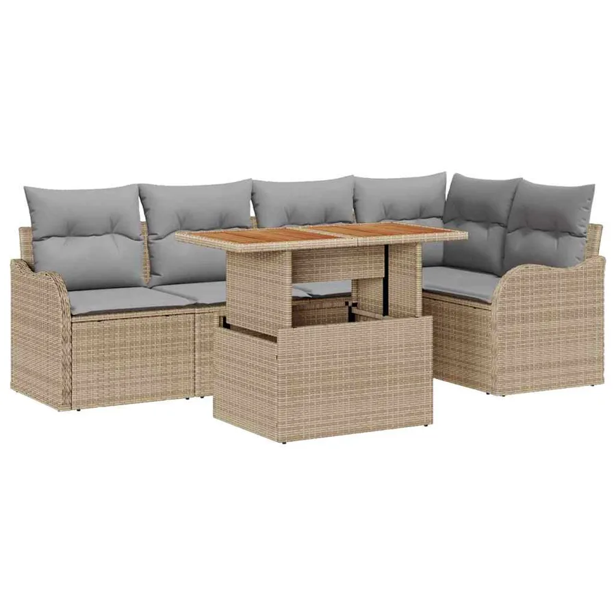 Ensemble de canapé de jardin 6 pcs Beige Poly rotin - 2