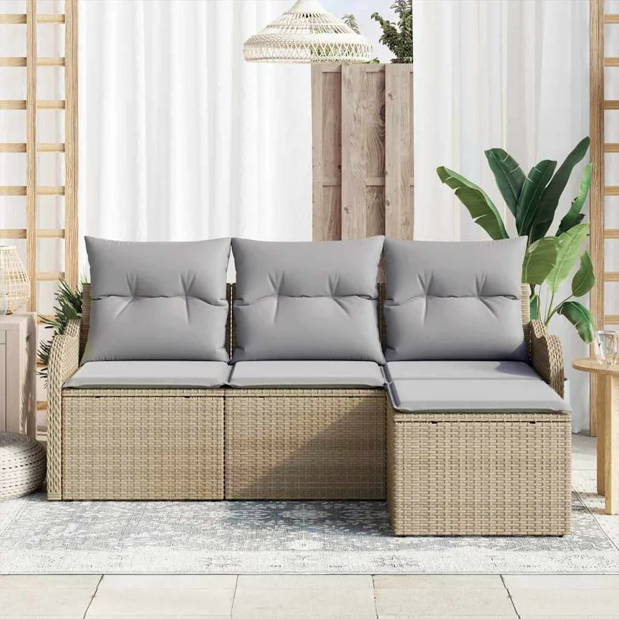 Ensemble de canapé de jardin 4 pcs Beige polyrotin - 3