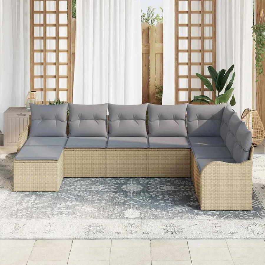 Ensemble de canapé de jardin 8 pcs beige et gris clair - 3