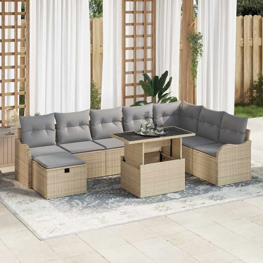 Ensemble de canapé de jardin 9 pcs Beige Poly rotin