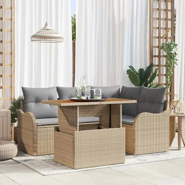 Ensemble de canapé de jardin 5 pcs Beige Poly rotin