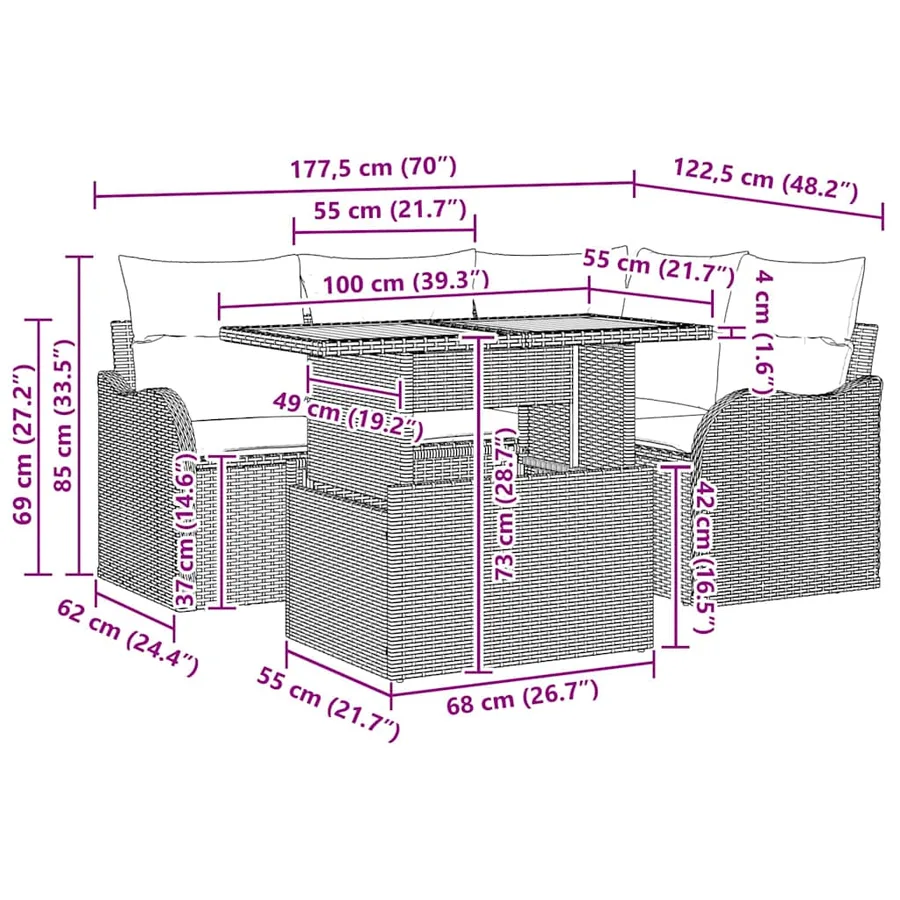 Ensemble de canapé de jardin 5 pcs Beige Poly rotin - 15