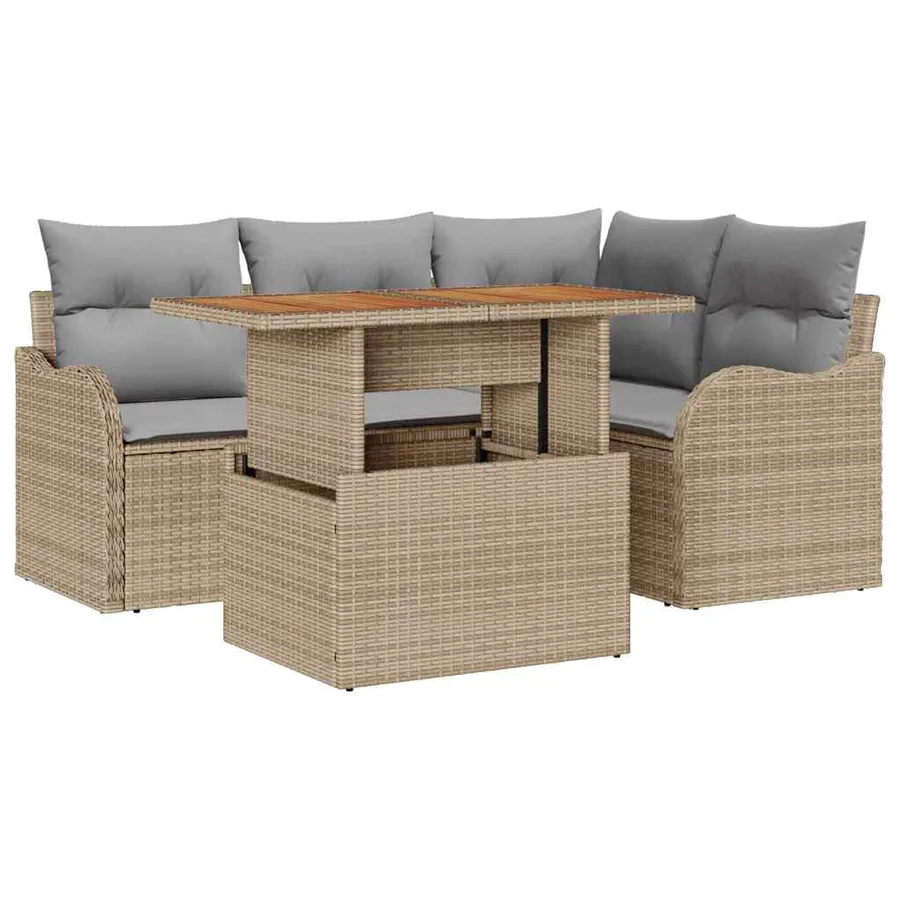 Ensemble de canapé de jardin 5 pcs Beige Poly rotin - 2