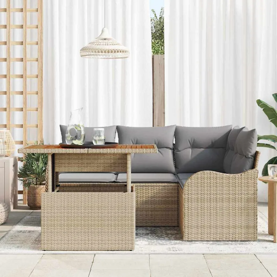 Ensemble de canapé de jardin 5 pcs Beige Poly rotin - 3