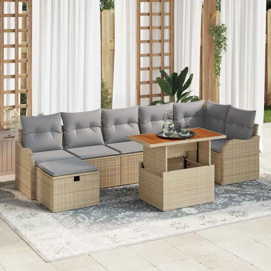 Ensemble de canapé de jardin 8 pcs Beige Poly rotin