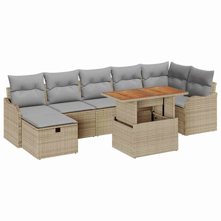 Ensemble de canapé de jardin 8 pcs Beige Poly rotin - 2