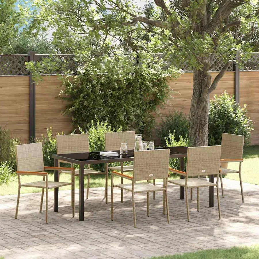Ensemble de salle à manger pour jardin 7 pcs Beige polyrotin