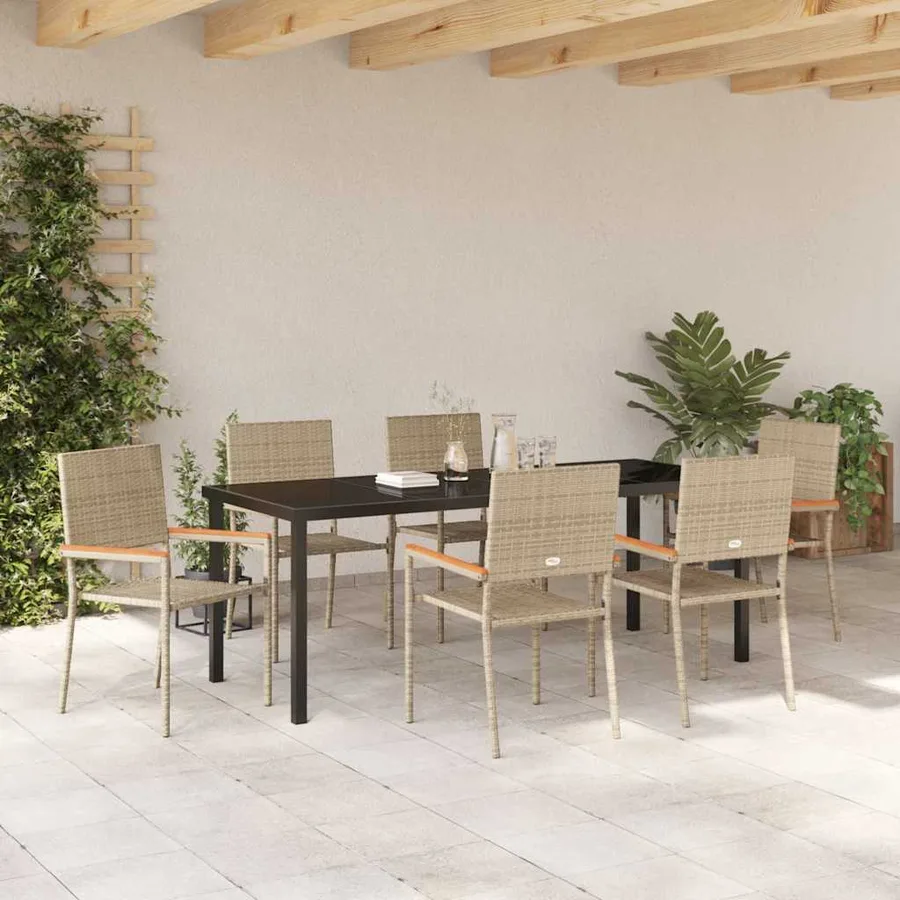 Ensemble de salle à manger pour jardin 7 pcs Beige polyrotin - 4