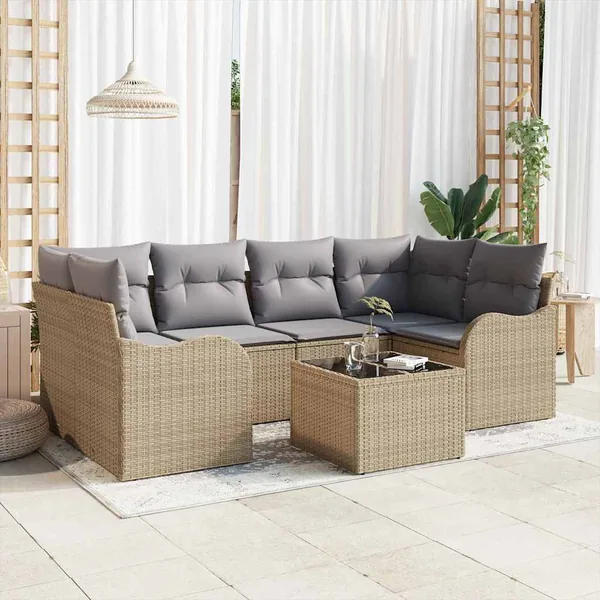 Ensemble de canapé de jardin avec coussin 7 pcs Beige et gris