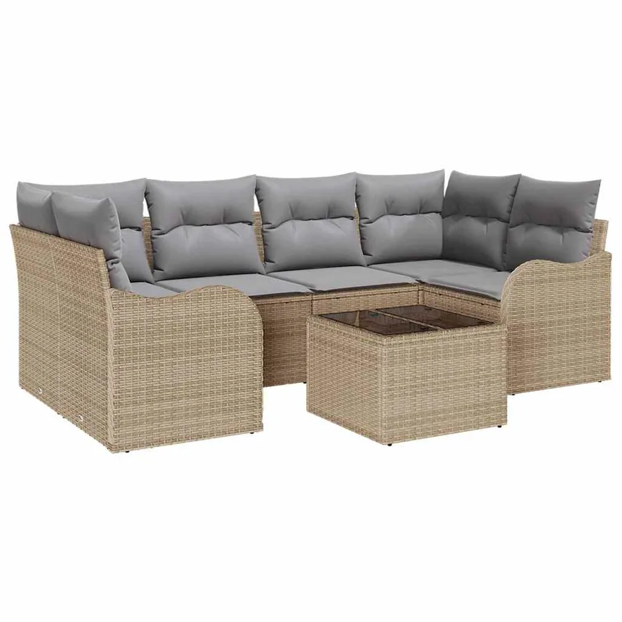 Ensemble de canapé de jardin avec coussin 7 pcs Beige et gris - 2
