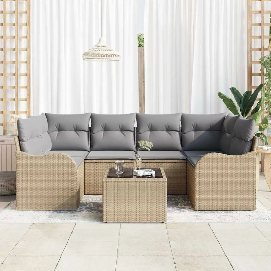 Ensemble de canapé de jardin avec coussin 7 pcs Beige et gris - 3
