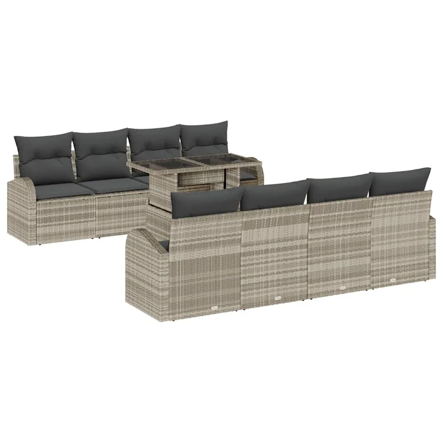 Ensemble de canapé de jardin 9 pcs Gris clair polyrotin - 2