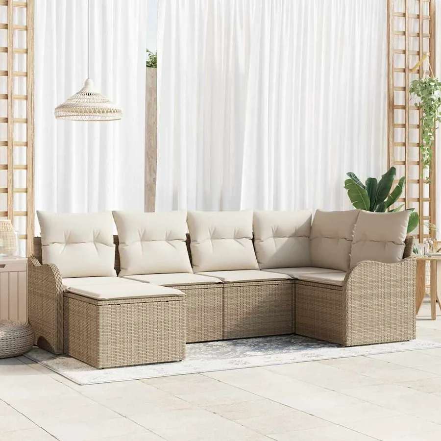 Ensemble de canapé de jardin 6 pcs Beige et blanc Poly rotin