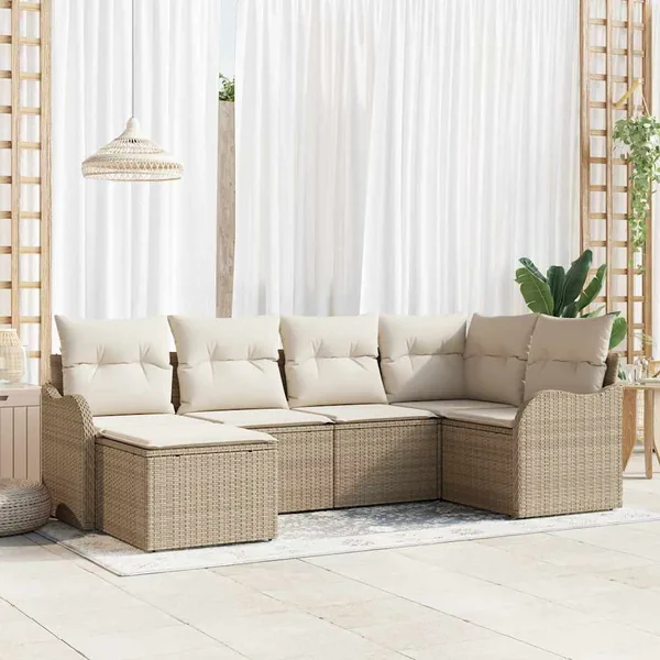 Ensemble de canapé de jardin 6 pcs Beige et blanc Poly rotin