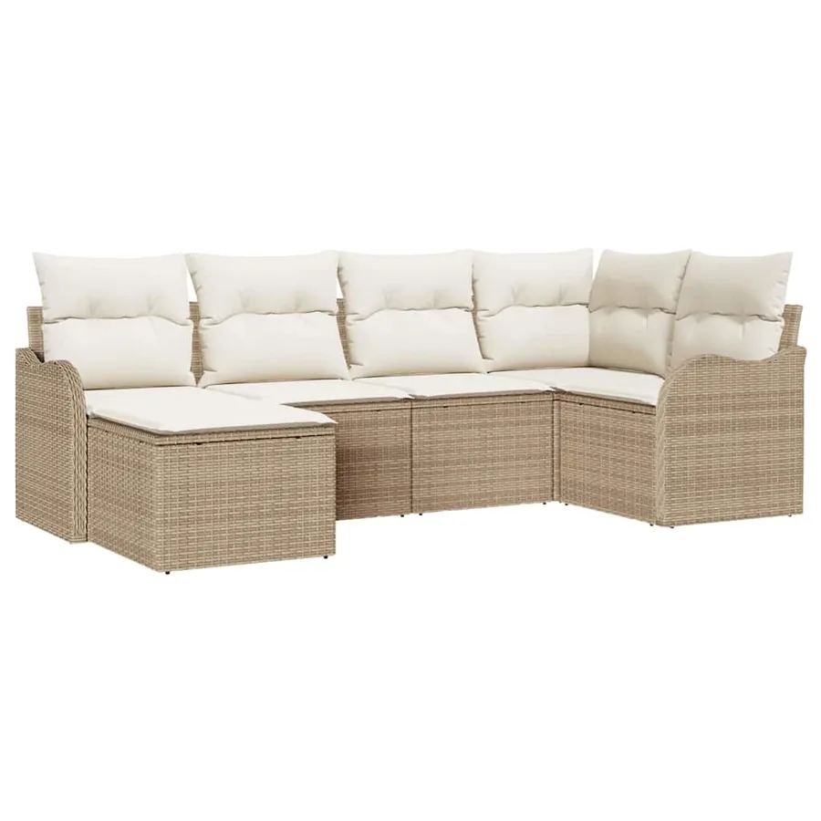 Ensemble de canapé de jardin 6 pcs Beige et blanc Poly rotin - 2