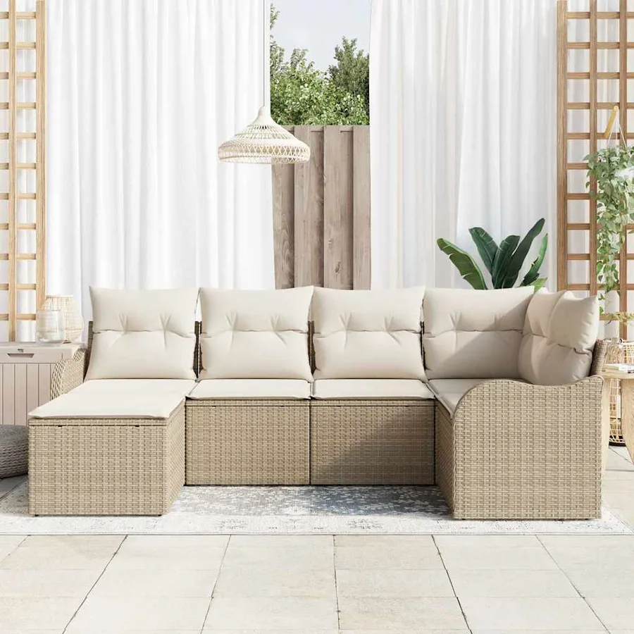 Ensemble de canapé de jardin 6 pcs Beige et blanc Poly rotin - 3