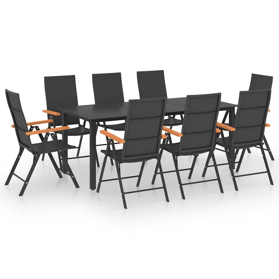 Ensemble à manger de jardin 9 pcs noir et marron - 2