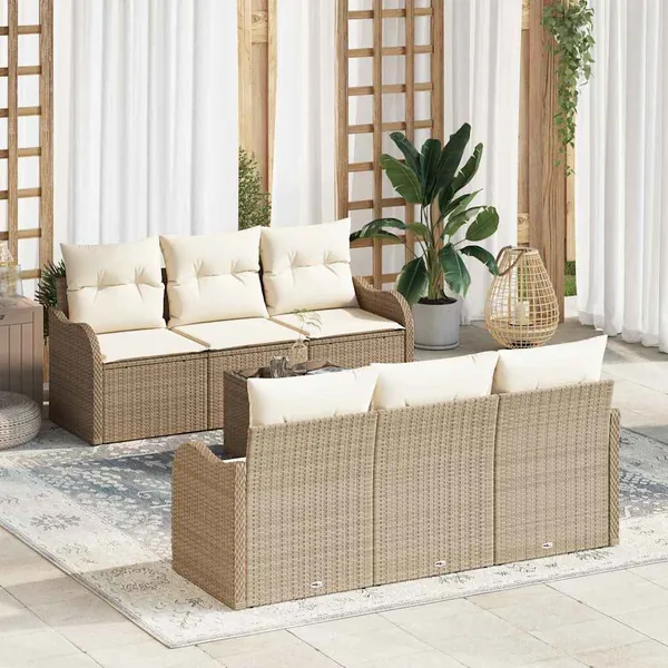 Ensemble de canapé de jardin avec coussin 7 pcs Beige et crème
