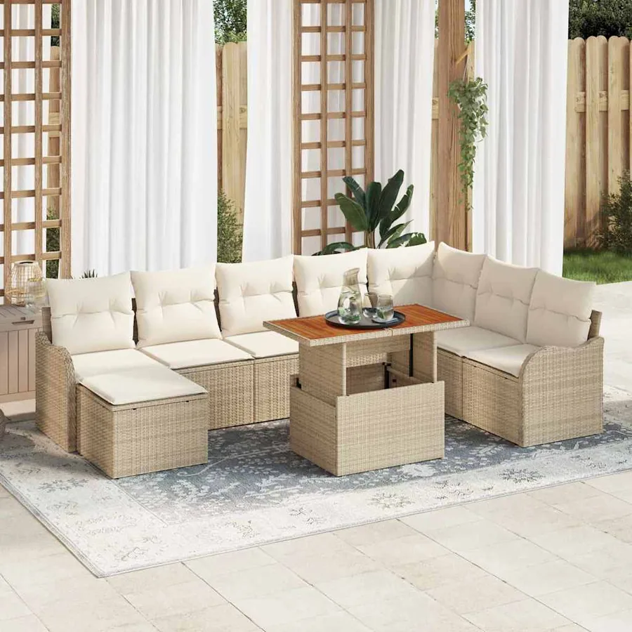 Ensemble de canapé de jardin 9 pcs Beige Poly rotin
