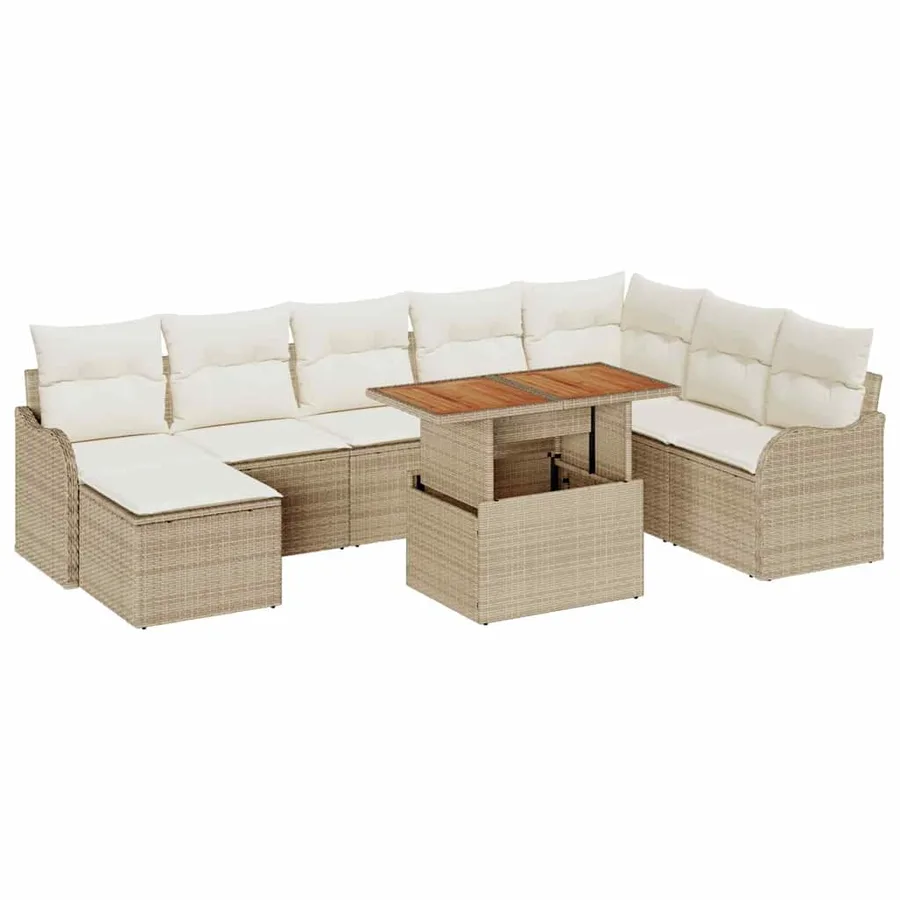 Ensemble de canapé de jardin 9 pcs Beige Poly rotin - 2