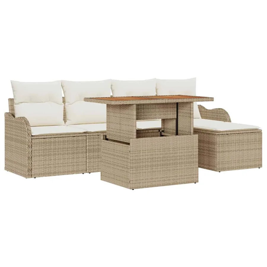 Ensemble de canapé de jardin 6 pcs Beige Poly rotin - 2