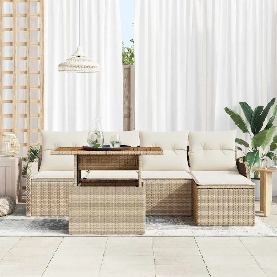 Ensemble de canapé de jardin 6 pcs Beige Poly rotin - 3