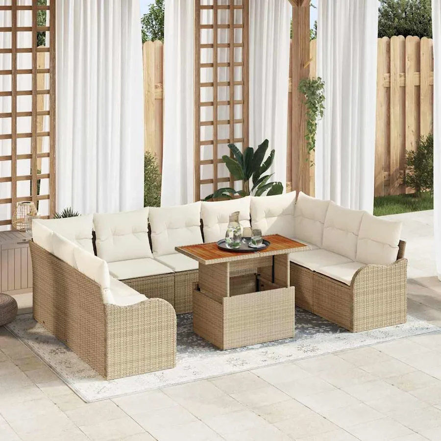 Ensemble de canapé de jardin 10 pcs Beige Poly rotin
