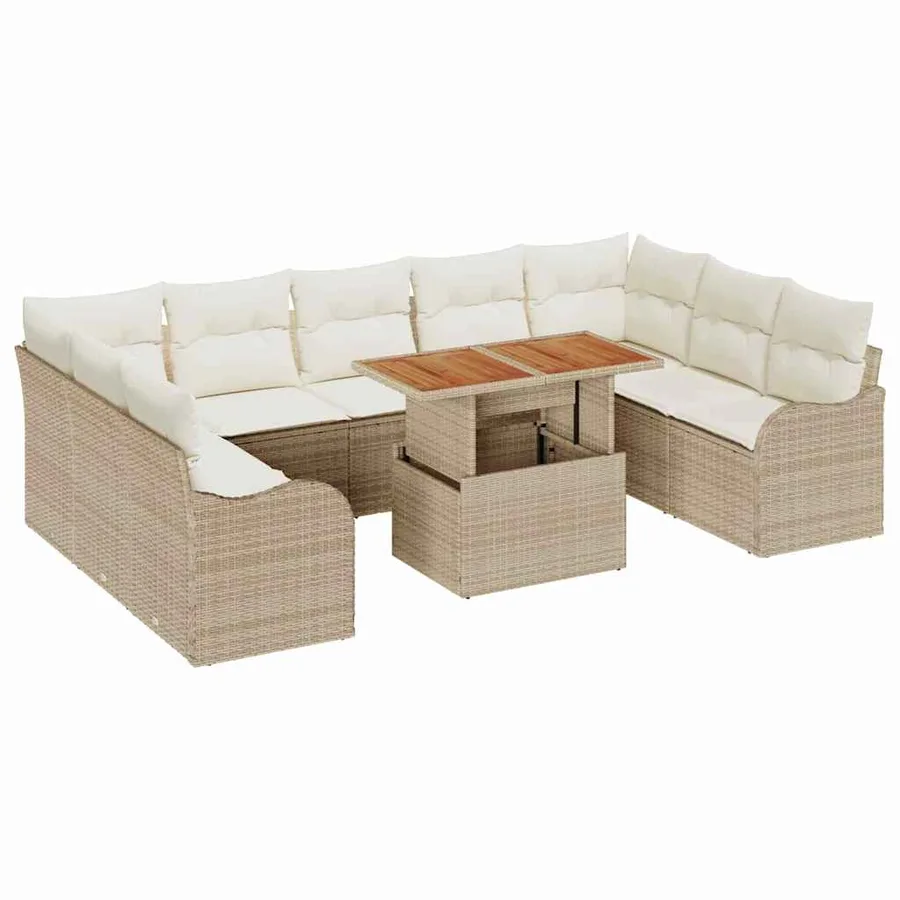 Ensemble de canapé de jardin 10 pcs Beige Poly rotin - 2