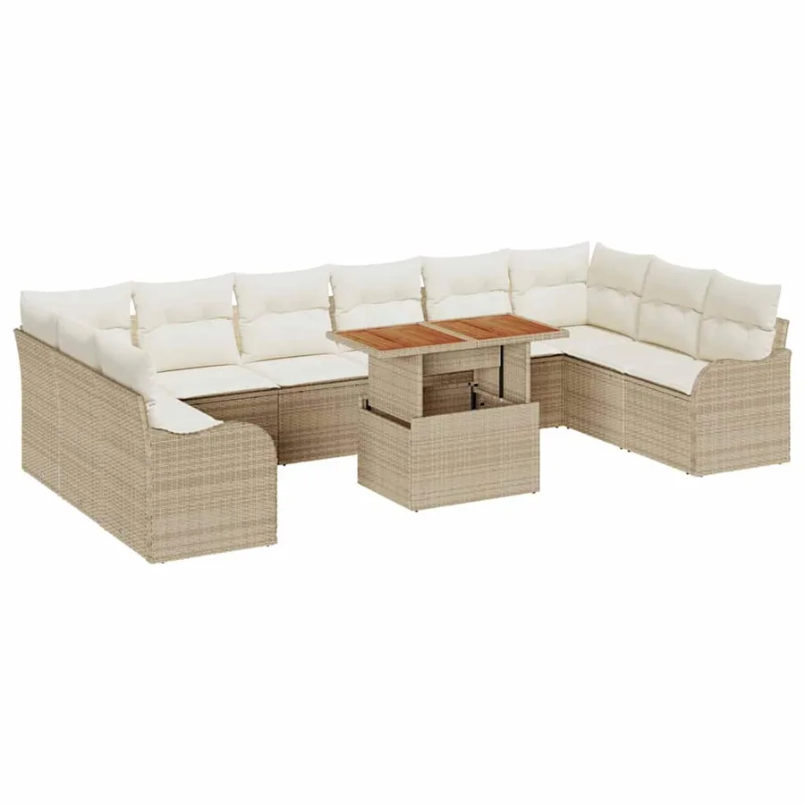 Ensemble de canapé de jardin 11 pcs Beige Poly rotin - 2