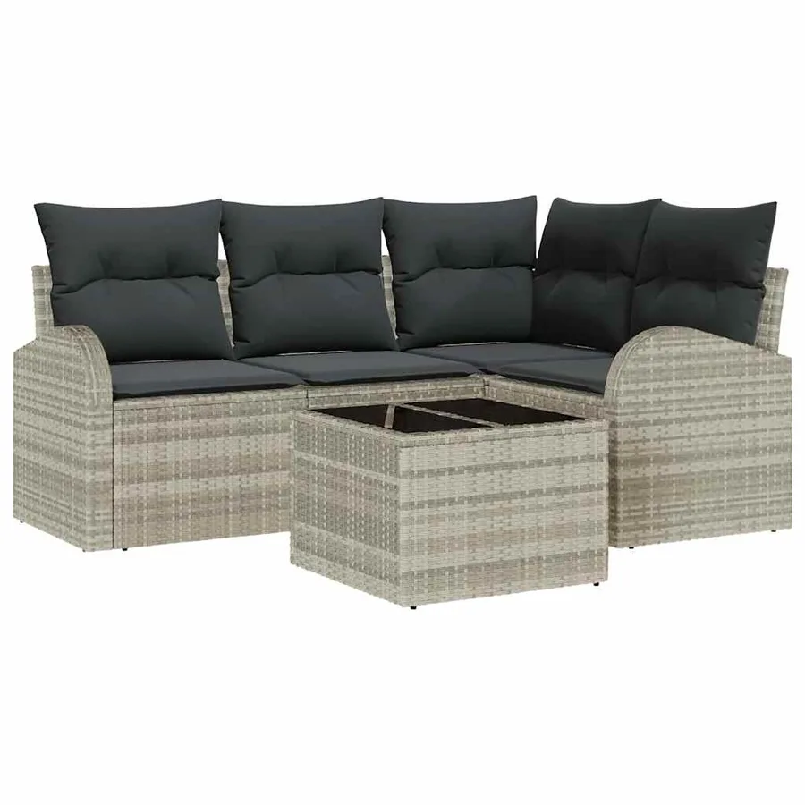 Ensemble de canapé de jardin 5 pcs Gris clair polyrotin - 2