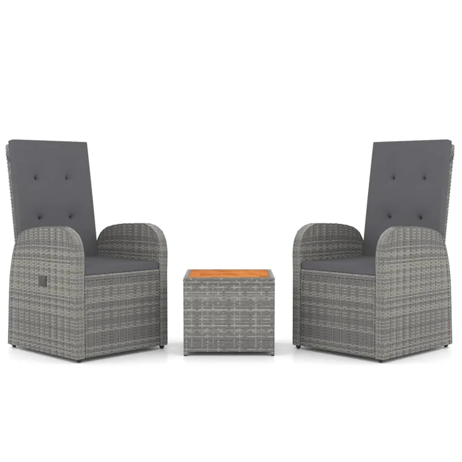 Ensemble de salon de jardin 3 pcs gris poly rotin et acacia - 2