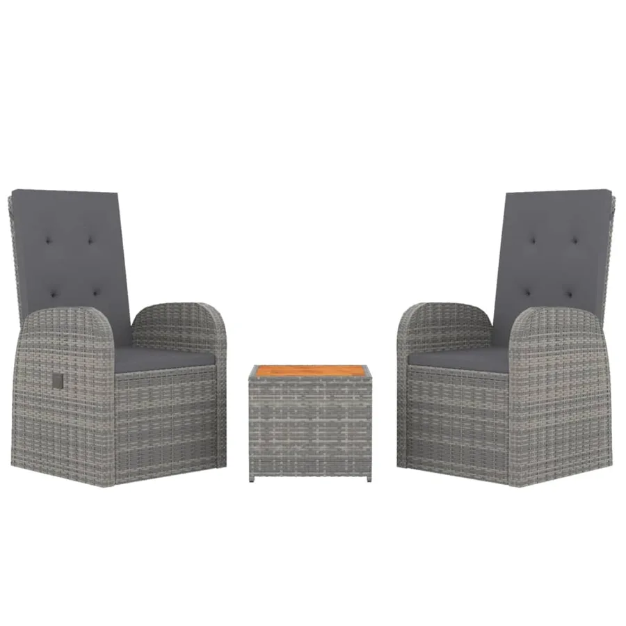 Ensemble de salon de jardin 3 pcs gris poly rotin et acacia - 3