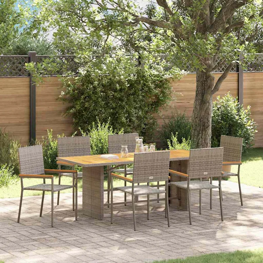 Ensemble de salle à manger pour jardin 7 pcs Gris polyrotin