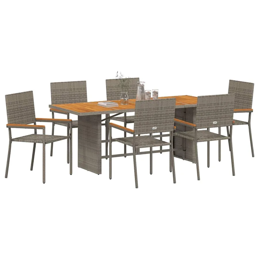 Ensemble de salle à manger pour jardin 7 pcs Gris polyrotin - 3